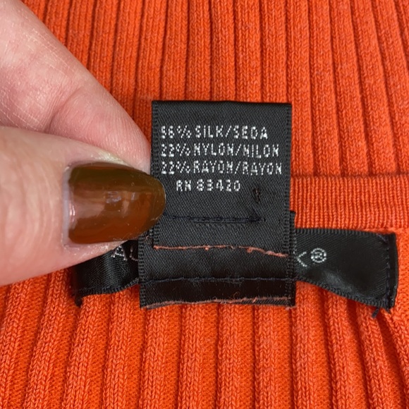 August Silk Knits Stretch Silk Blend Casual Orange Ribbed Knit Sweater - Picture 10 of 11